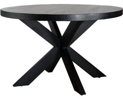 Eettafel Bob ø130 cm - Zwart Mangohout - Industrieel - Rond - 4 tot 5 personen - Keukentafel