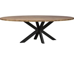Eettafel Culemborg - Houtlook/Metaal - Mango/Zwart - 200x77x102 cm (BxHxD) - Ovale Tafel - Zwarte Spinpoot