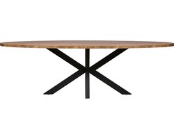 Eettafel Culemborg - Houtlook/Metaal - Mango/Zwart - 220x77x120 cm (BxHxD) - Ovale Tafel - Zwarte Spinpoot