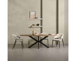 Eettafel Culemborg - Houtlook/Metaal - Mango/Zwart - 250x77x128 cm (BxHxD) - Ovale Tafel - Zwarte Spinpoot