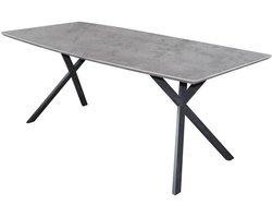 Eettafel Deens Betonlook Grijs Ovaal (160cm x 90cm) - Industriële Dinertafel met Betonlook Tafelblad - Eettafel voor 4 Personen - Ovale Tafel met Grijs Tafelblad Industrieel