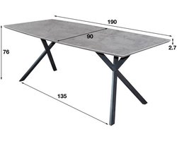 Eettafel Deens Betonlook Grijs Ovaal (190cm x 90cm) - Industriële Dinertafel met Betonlook Tafelblad - Eettafel voor 6 Personen - Ovale Tafel met Grijs Tafelblad in Industriële Stijl