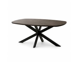 Eettafel deens ovaal mangohout 160cm Bali walnoot bruin ovale industriële tafel duurzaam mango eetkamertafel hongaarse punt