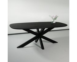 Eettafel deens ovaal mangohout 200cm Austin zwart ovale tafel duurzaam mango eetkamertafel