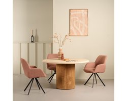 Eettafel Doble - Teakhout / Mortex - Naturel / Beige - 130x77x130 cm (BxHxD) - Rustiek Teakhout - Travertin Steenlook