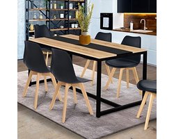Eettafel Dover voor 6 personen, zwarte centrale band, industrieel design, 120 CM