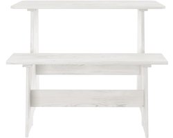 Eettafel | Eetkamertafel met bankje REINE massief grenenhout wit