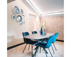 Eettafel Elval - Melamine/Metaal - Grijs/Zwart - 215x77x105 cm (BxHxD)