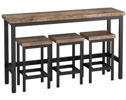 Eettafel en banken combinatie Eettafel 148x40x90 cm , Hocker 38 x 29.97 x 61.49cm Modern Design Natuur Kleur Eetkamertafel Bar Tafel Met 3 Krukken Eenvoudige Montage Keuken Woonkamer Eethoek