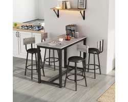 Eettafel en stoel set - bartafel en stoel set - 1 tafel en 4 stoelen - loungestoel met vier metalen poten - rechthoekige eettafel - grijs in zwart