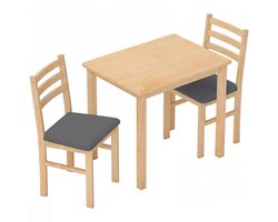 Eettafel en stoelen drie-delige set met één tafel en twee armloze stoelen Comfortabele zachte zitting Modern aantrekkelijk esthetisch design Ruimtebesparend Stevig houten frame Geschikt voor compacte keukens 80x60x74,5cm+40,5x42,5x85cm naturel