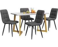 Eettafel En Stoelen Set 5-delig 117x68x75cm Grijs MDF Linnen Met Gouden Metalen Poten Modern Ontwerp Voor Keuken Eetkamer