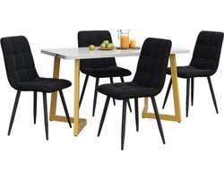 Eettafel En Stoelen Set 5-delig 117x68x75cm Zwart MDF Linnen Met Gouden Metalen Poten Modern Ontwerp Voor Keuken Eetkamer