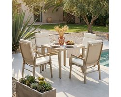 Eettafel en stoelenset - Modern buiten eettafel - Tuin eettafel en stoelenset - Geschikt voor 4 personen - Beige