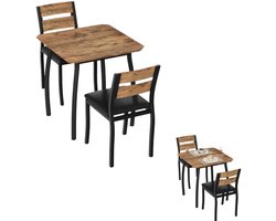 Eettafel en stoelenset voor twee personen - Vierkante eettafel - Houten tafelblad - Inclusief 2 gestoffeerde eetkamerstoelen - Geschikt voor woonkamer en keuken - Zwart en bruin (Tafel: 73 x 73 x 76 cm)