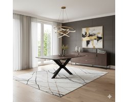 Eettafel EspressoSquare 130x130 cm – Vierkante Eettafel Espresso Mangohout & Zwart Metaal – Industriële Tafel voor 4-8 Personen – LABEL51 by Medahomestore