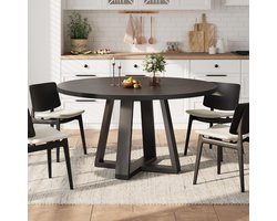 eettafel - Farmhouse Circle-keukentafel - ronde eettafel van 47 inch voor 4-6 personen - 120×120×76 cm - zwart