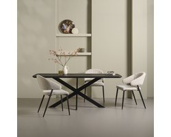 Eettafel Holendrecht - Hout - Zwart - 200x77x100 cm (BxHxD) - Zwart Metalen Spinpoten - Licht Geborsteld en Gelakt blad