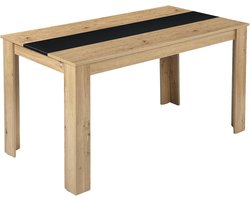 Eettafel, hout, 140 x 70 cm, voor 6 personen, rechthoekige eettafel, houten tafel, keuken, groot, voor eetkamer, keuken, restaurant of woonkamer, eiken en zwart, 140 x 70 x 75 cm