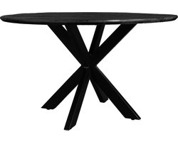 Eettafel Icon ø130 cm - Zwart Mangohout - Industrieel - Rond - 4 tot 5 personen - Keukentafel