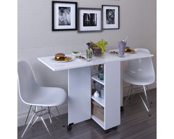 Eettafel Inklapbare| Eettafel Uitschuifbaar| Opvouwbaar| Ruimtebesparend Klaptafel| Modern en Stijlvol| Wit| 140x60x75