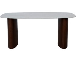 Eettafel Japandi marmerlook Alton ovaal 180cm beige steen Japanse stijl walnoot MDF