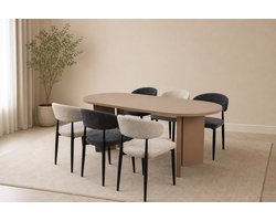 Eettafel Japandi ovaal 200cm beige melamine Hano Japanse eetkamertafel