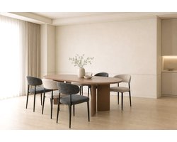 Eettafel Japandi ovaal 220cm beige melamine Hano Japanse eetkamertafel