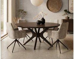 Eettafel Jax rond mangohout 130x130x77 cm - Walnoot - Japandi