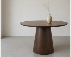 Eettafel Job Rond mangohout 140 cm - Walnoot - Japandi