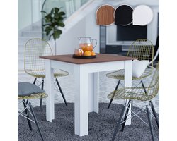 Eettafel - Keukentafel - Eetkamertafel - 80 x 80 x76.5 cm - Vierkant - Wit - Bruin