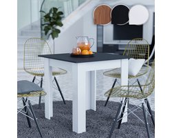 Eettafel - Keukentafel - Eetkamertafel - 80 x 80 x76.5 cm - Vierkant - Wit - Zwart