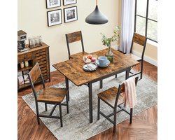 Eettafel - Keukentafel - Eetkamertafel - Inklapbaar - 2 tot 4 personen - Industrieel - 120 x 78 x 76,2 cm - MDF- Staal - Bruin - Zwart