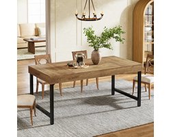 Eettafel - Keukentafel - Rechthoekige Eettafel - 4-6 Personen - Industrieel - Metaal/Hout - 140x70x76cm - Robuust - Woonkamer - Meubel