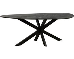 Eettafel Kiezel mangohout met facetrand 200x120 cm - organische vorm - zwart