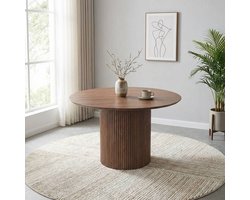Eettafel Kiko rond 120cm walnoot Japandi eetkamertafel