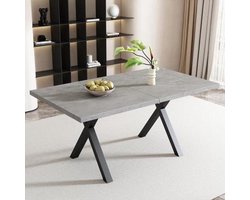 Eettafel kruisframe - Keukentafel salontafel - Gezellig tafelen - Extreem stabiel - 140 x 80 cm - Grijze look