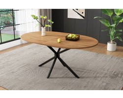 Eettafel, L120*B80*H75.5cm, moderne eettafel, stevige eettafel, metalen poten, ovale eettafel, eettafel voor 4-6 personen, moderne eenvoudige eettafel, natuurlijke kleur