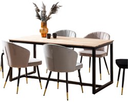 Eettafel - Loft Style Table - Moderne tafel - Handgemaakte unieke - stoelen 6 - 140 cm x 80 cm x 76 cm - Acacia Wood - Black metalen frame