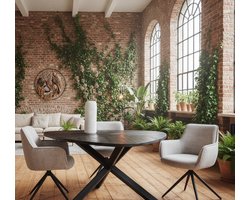 Eettafel Mangohout Driehoekig 150 cm – Bruine Organische Houten Eettafel met Zwarte Matrixpoot – Industriële Tafel voor 3-6 Personen – Massief Hout – Novihome