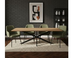 Eettafel Mangohout Naturel 200x100 cm – Scandinavische Houten Eetkamertafel met Zwarte Matrixpoot – Duurzame Industriële Design Tafel voor Woonkamer of Keuken – Novihome