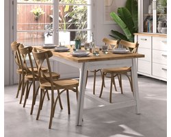 Eettafel Mano verlengbaar 204/252 x 90x78cm in witgekalkte houtstructuur en eik artisan