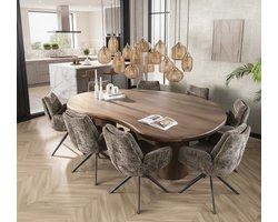 Eettafel Massief Acaciahout Organisch Vormgegeven – Luxe Design Tafel met Sculpturaal Metalen Onderstel – Grote Eyecatcher 244x165 cm – Modern & Industrieel – Novihome
