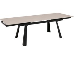 Eettafel MCW-O59, uitschuifbare eettafel, sintersteen metaal uitschuifbaar 160-242x91cm ~ marmerlook beige