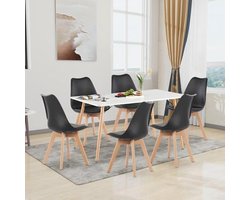 Eettafel met 6 Stoelen Set - Rechthoekige Keukentafel met Ergonomische Stoelen - Ideaal voor Woonkamer en Keuken