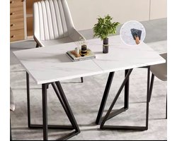 Eettafel - met marmerpatroon - uitschuifbaar - met verstelbare voetsteun - Wit /Zwart