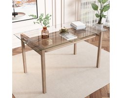 Eettafel met opbergruimte 110*65*74 Tafelblad van gehard glas Rotan Design Moderne eettafel Rechthoekige eettafel Koffie Vrijetijdstafel Moderne eenvoudige eettafel Beige
