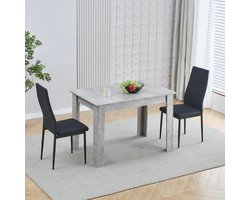 Eettafel met stoelen - Eetkamer set - Compact wonen - Beton look afwerking - 110x70 cm - Grijs