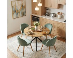 Eettafel met stoelen - Eetkamer set - Gezellig dineren - Fluwelen stoelen - 100 cm rond - Groen