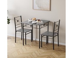 Eettafel met stoelen - Keukentafel set - Kleine ruimtes - Ruimtebesparend ontwerp - 70 x 70 cm - Beton Grijs